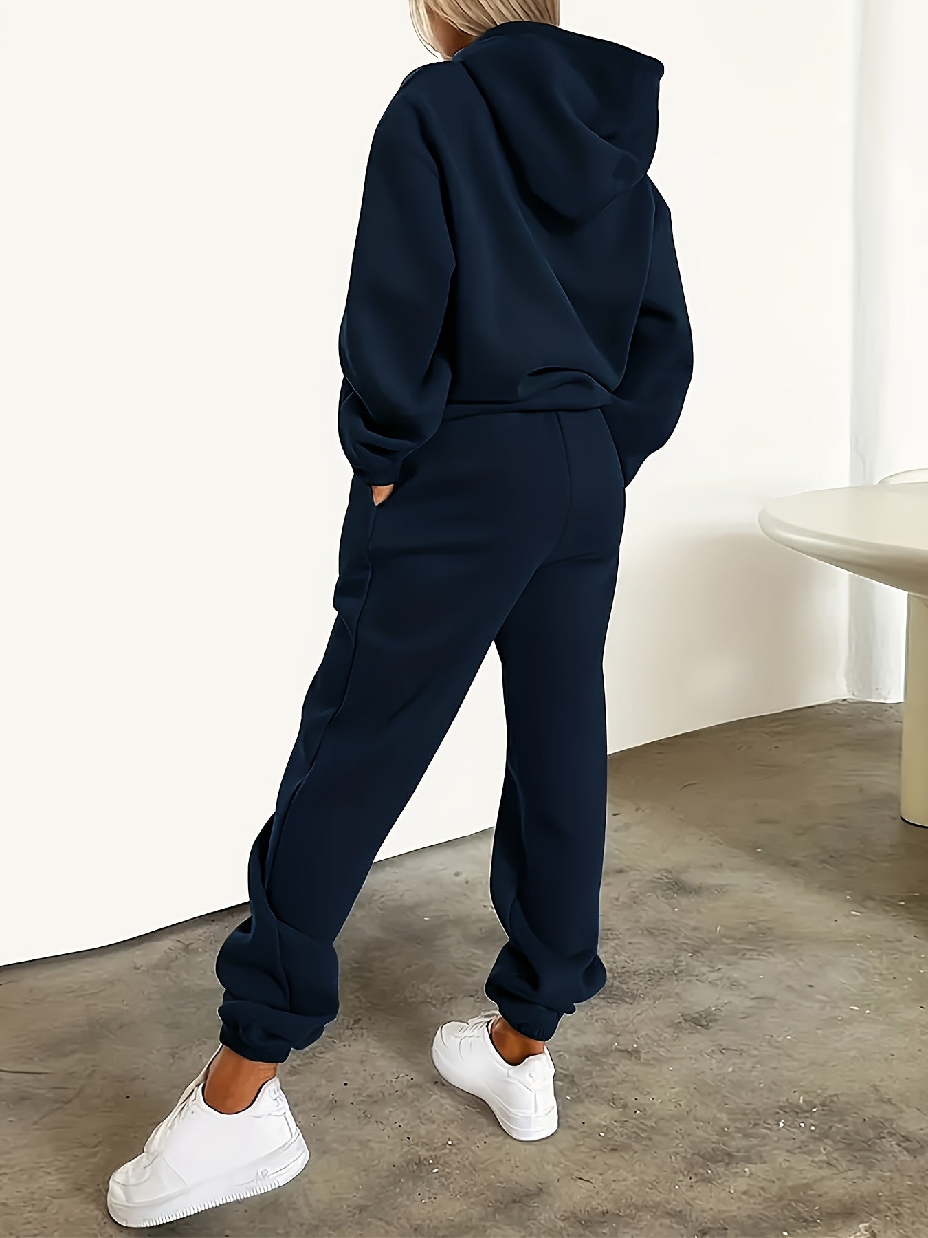 Women's Casual Hoodie & Jogger Set - Letter Print, Drawstring Waist with Pockets, Polyester Blend, Machine Washable - Perfect for Fall/Winter