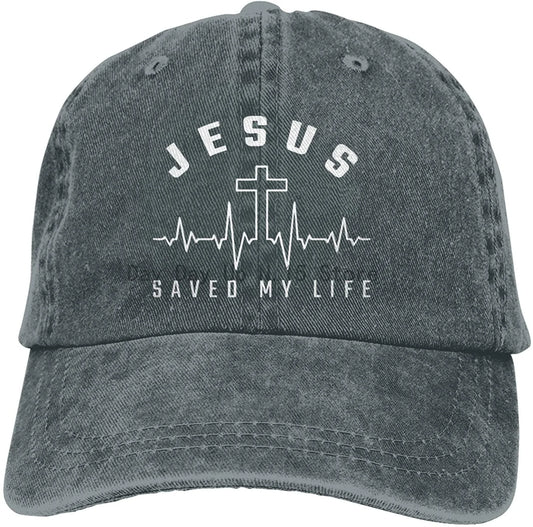 Jesus Saved My Life Hat Christian Baseball Cap Washed Cotton Denim Dad Hat for Men Women