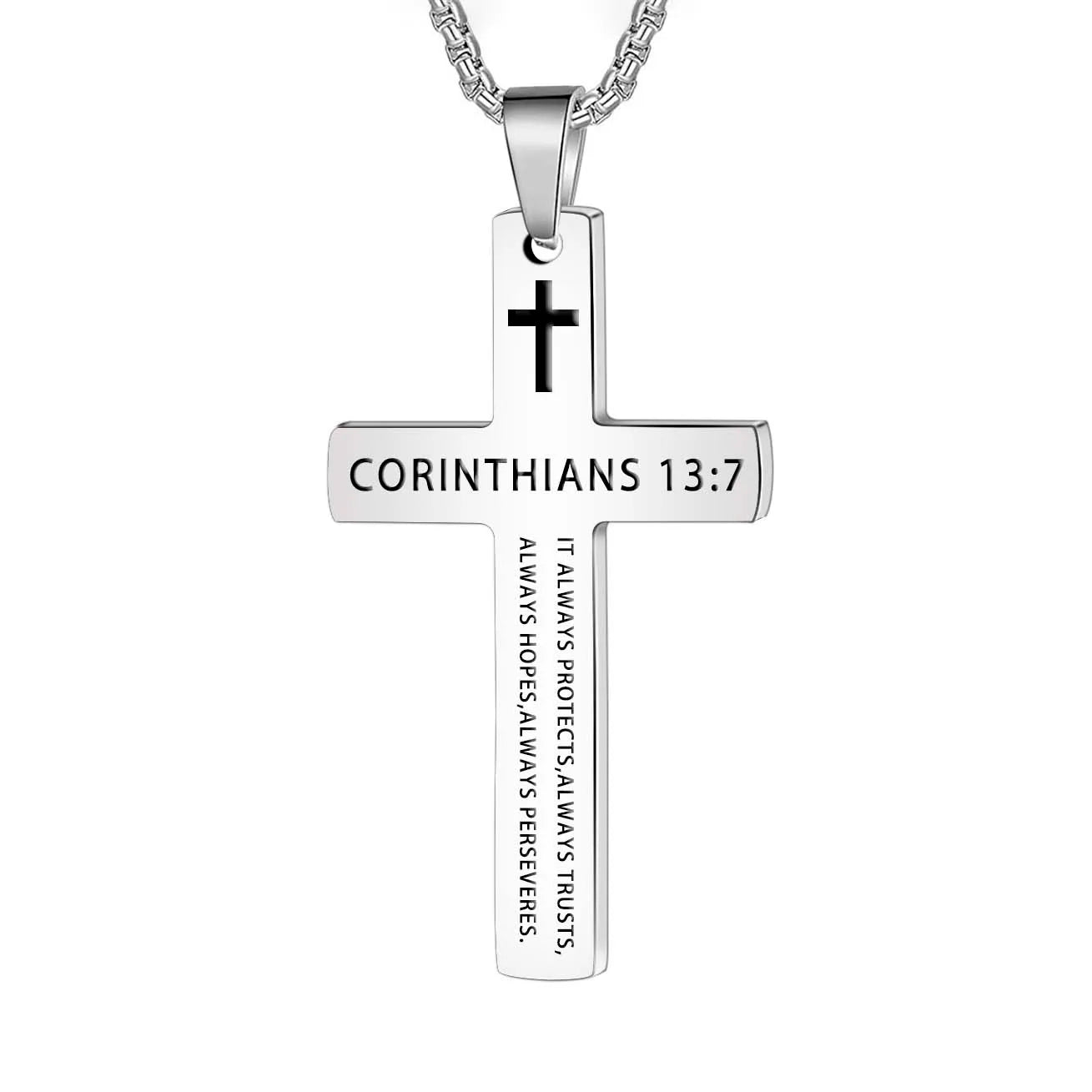 Stainless Steel Bible Verse Necklace for Men