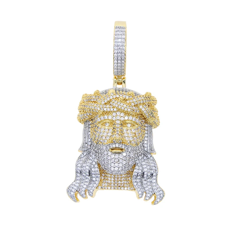 Full Micro Paved 5A Cubic Zirconia CZ Bling Big Jesus Christ Head Necklace Pendant For Men Iced Out Hip Hop Christian Jewelry