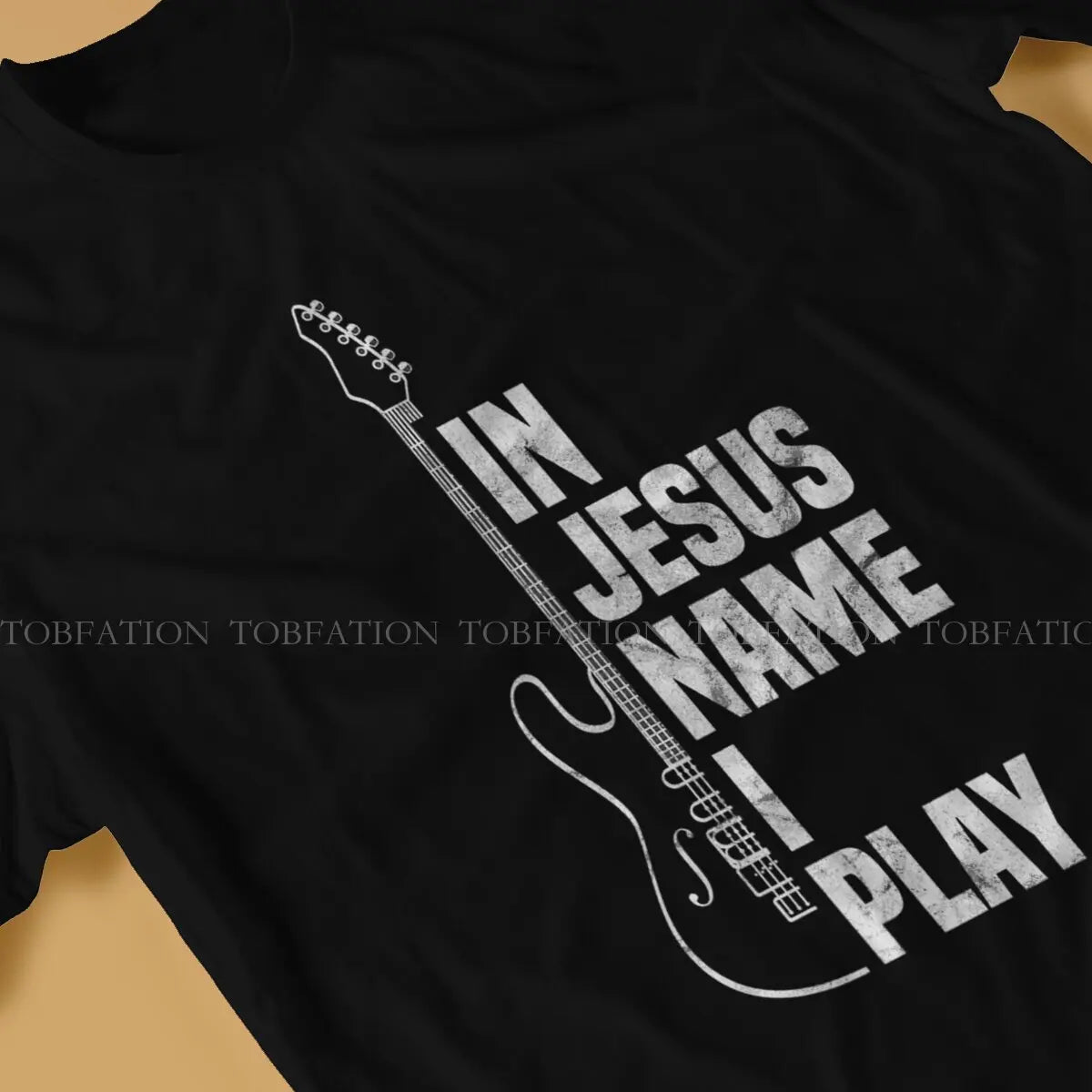 In Jesus Name I Play Guitar Christian Guitar Playe Unique TShirt Jesus Casual T Shirt 100% Cotton Hot Sale T-shirt For Adult