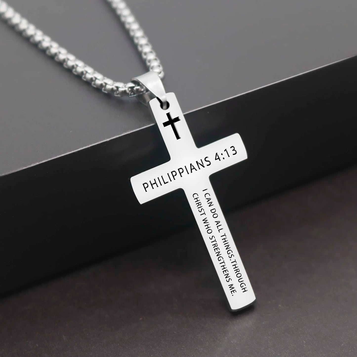 Stainless Steel Bible Verse Necklace for Men